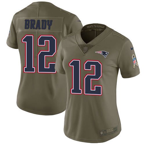 Nike Patriots #12 Tom Brady Olive Women's Stitched NFL Limited Salute to Service Jersey